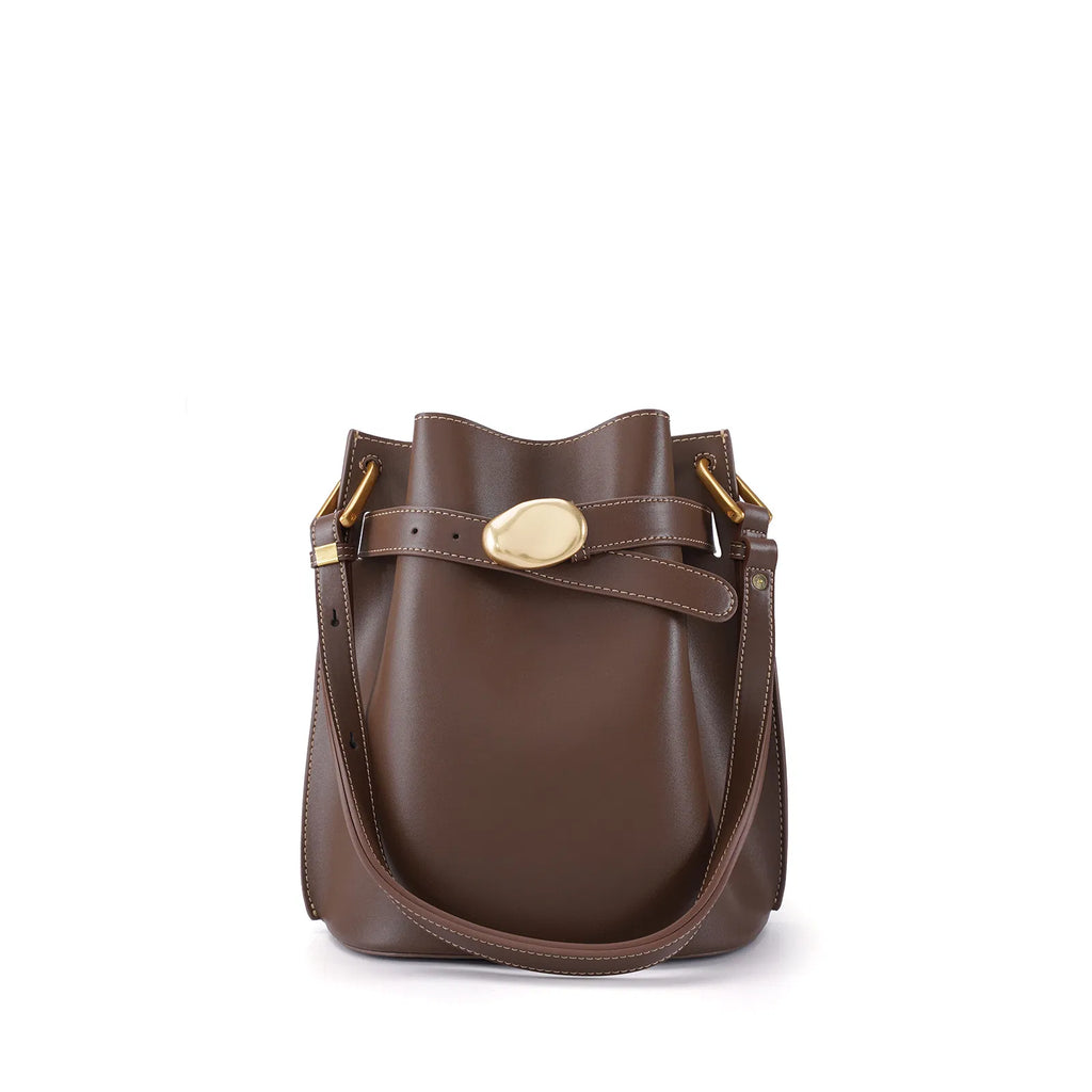 Cowhide Bucket Bag Female Ins Wind Shoulder Oblique Span Handbag Underarm Commuting Bag