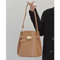 Cowhide Bucket Bag Female Ins Wind Shoulder Oblique Span Handbag Underarm Commuting Bag