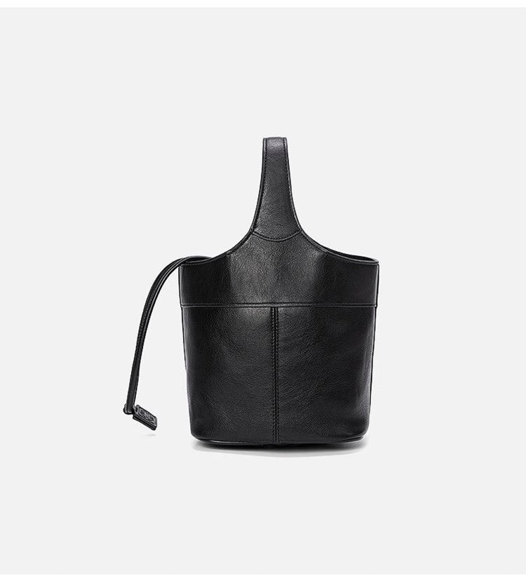 New Niche Vintage Flower Basket Bag Leather Basket Handbag Women's Single Shoulder Crossbody Bag Cowhide Bucket Bag