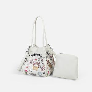 (V05) Top Quality PU Leather Bucket Bags with Graffiti-Art Printed Trendy PU Leather Bucket Bags Featuring Artistic Graffiti 