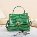 (V073) New Crocodile Bag Casual Leather Women's Handbag Highlighter Flat Hand Stitched Tote Bag