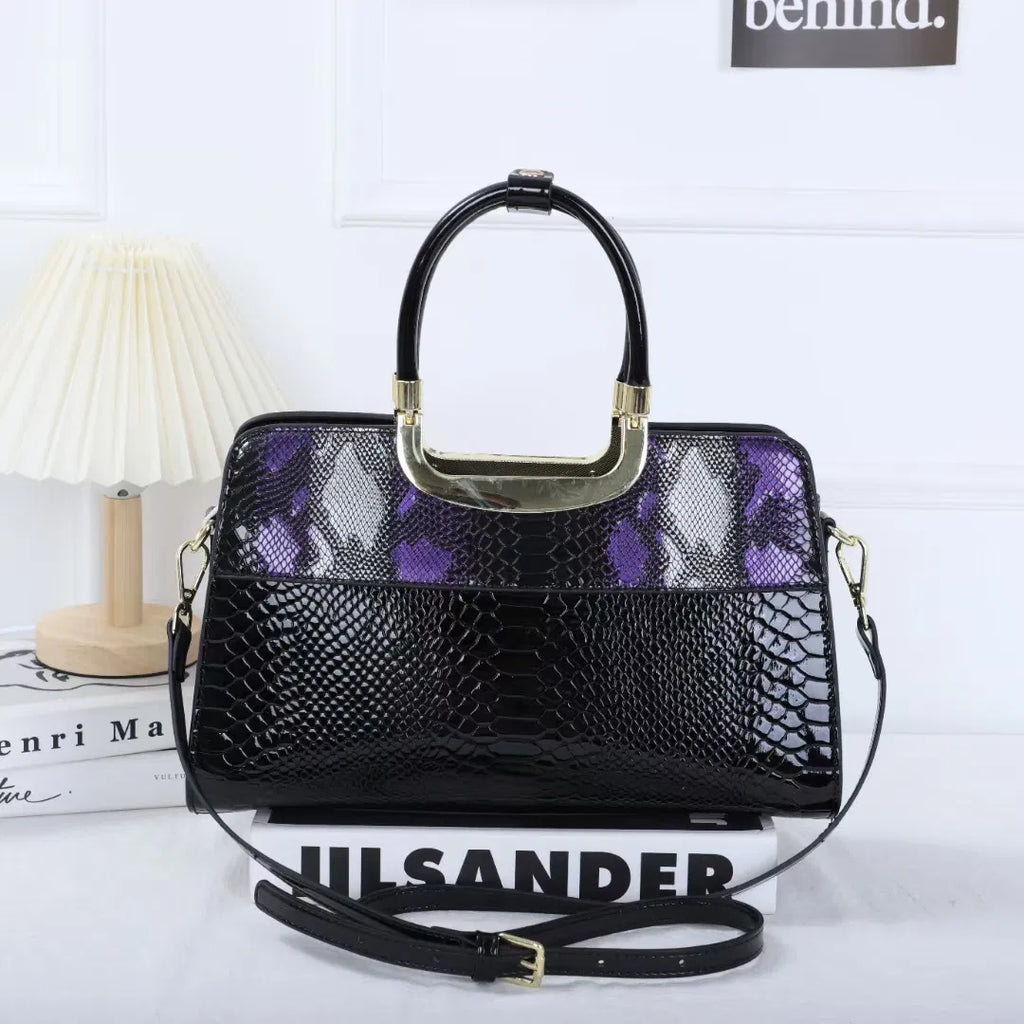 (V143) 2023 Autumn and Winter New Stone Pattern Patent Leather Handbag Single Shoulder Crossbody Bag Elegant Stone Pattern Patent Leather Handbag for Stylish