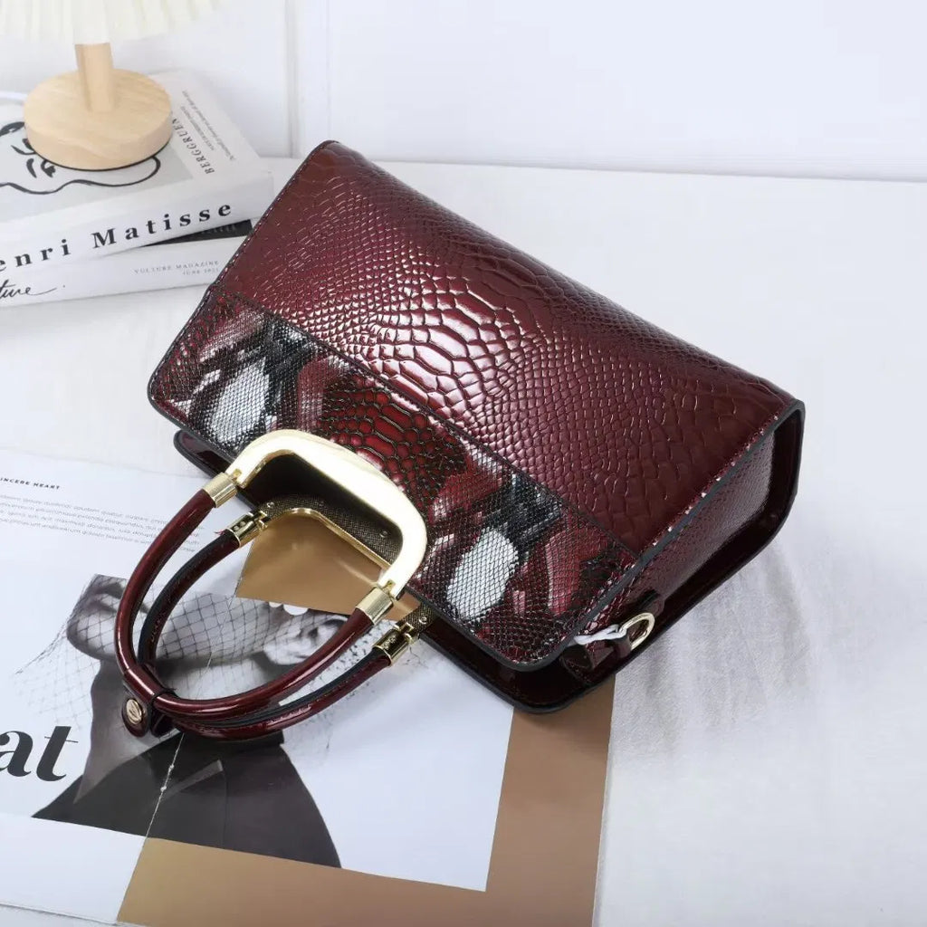 (V143) 2023 Autumn and Winter New Stone Pattern Patent Leather Handbag Single Shoulder Crossbody Bag Elegant Stone Pattern Patent Leather Handbag for Stylish