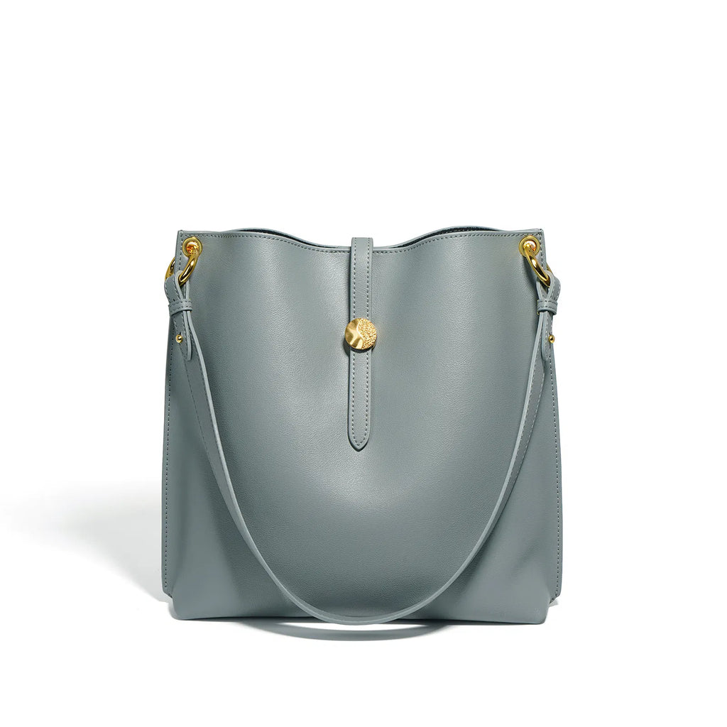 (V2724) Leather Bucket Bag Fashion Commuter Bag Niche Single Shoulder Crossbody Tote Bag