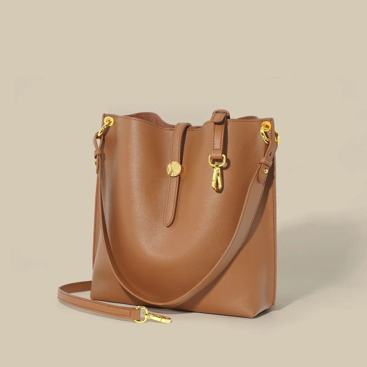 (V2724) Leather Bucket Bag Fashion Commuter Bag Niche Single Shoulder Crossbody Tote Bag