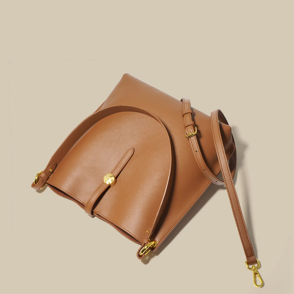(V2724) Leather Bucket Bag Fashion Commuter Bag Niche Single Shoulder Crossbody Tote Bag