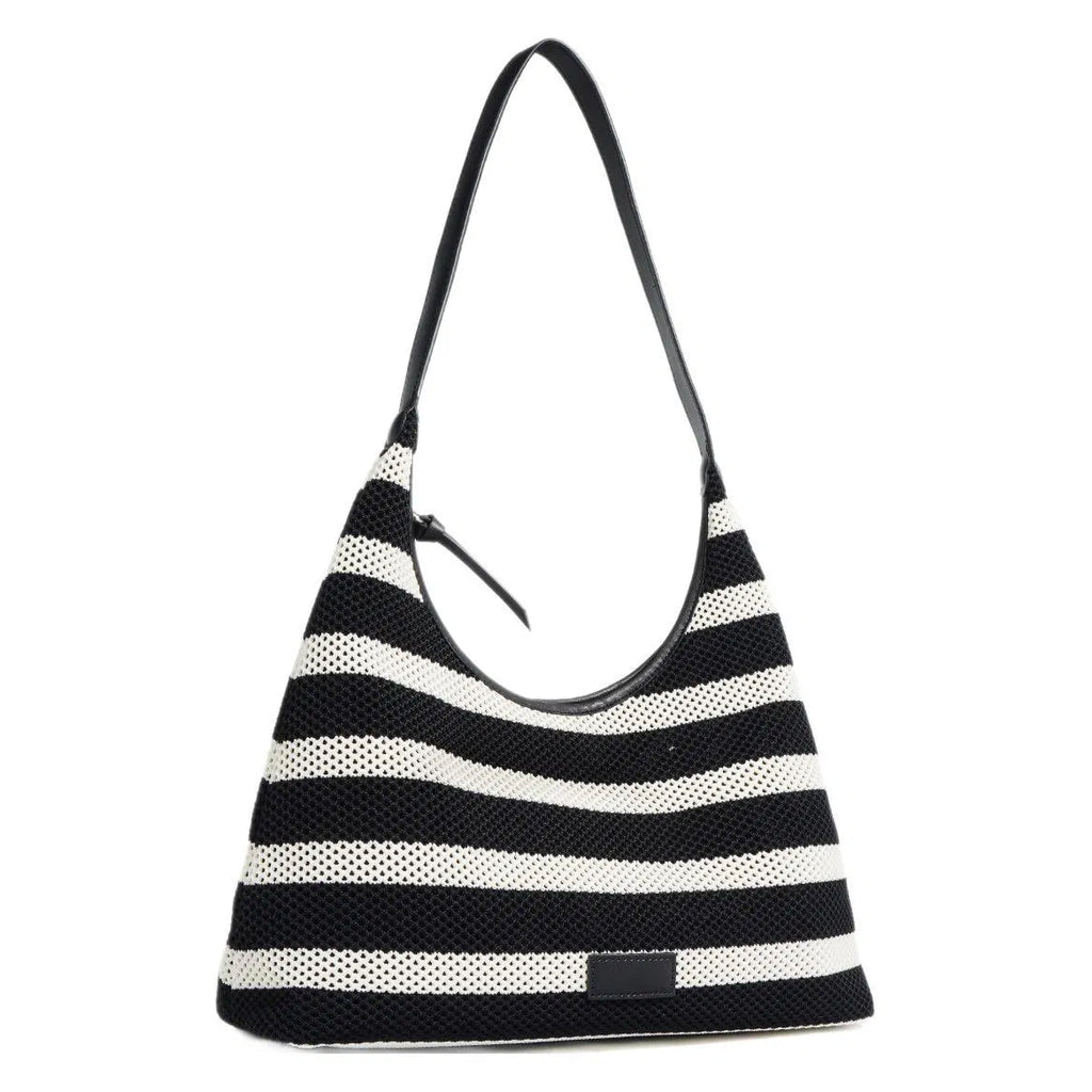 (V2754) Striped Woven Tote Bag Casual Lazy Commuter Shoulder Underarm Bag