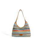 (V2754) Striped Woven Tote Bag Casual Lazy Commuter Shoulder Underarm Bag