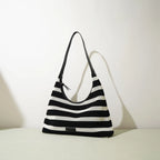 (V2754) Striped Woven Tote Bag Casual Lazy Commuter Shoulder Underarm Bag