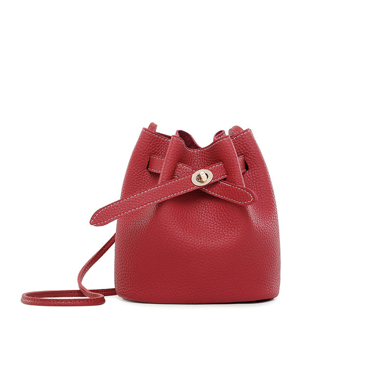 (V2761) Simple Bucket Bag Broadband Lock Small Bag Korean Version of Casual Solid Color Shoulder Bag