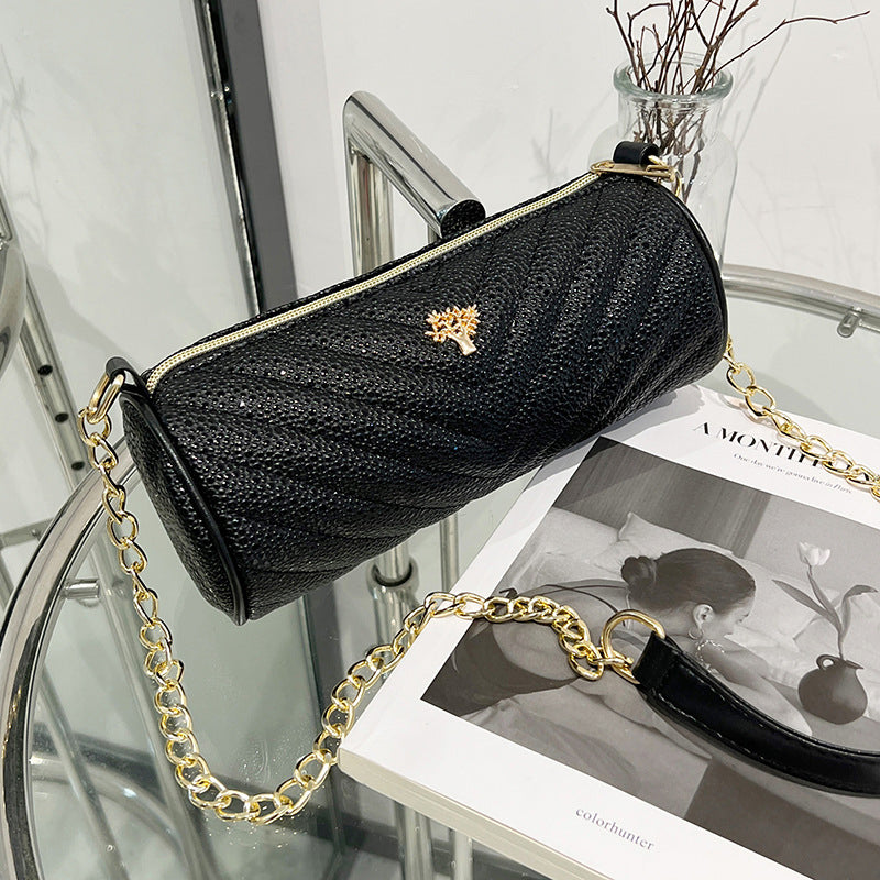 (V2975) Small Fragrant Wind Chain Cylinder New Style Soft Leather Crossbody Bag for Women