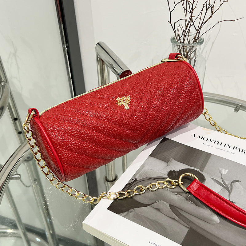 (V2975) Small Fragrant Wind Chain Cylinder New Style Soft Leather Crossbody Bag for Women