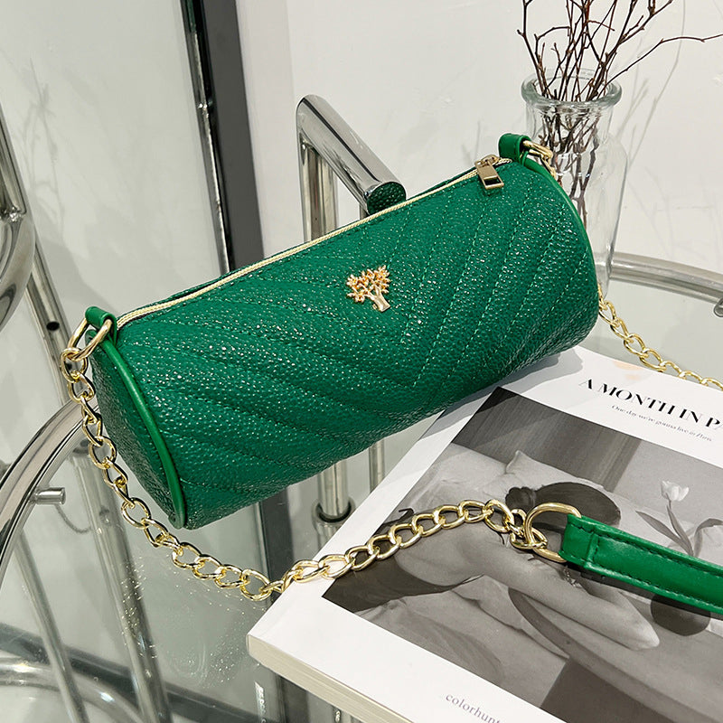 (V2975) Small Fragrant Wind Chain Cylinder New Style Soft Leather Crossbody Bag for Women