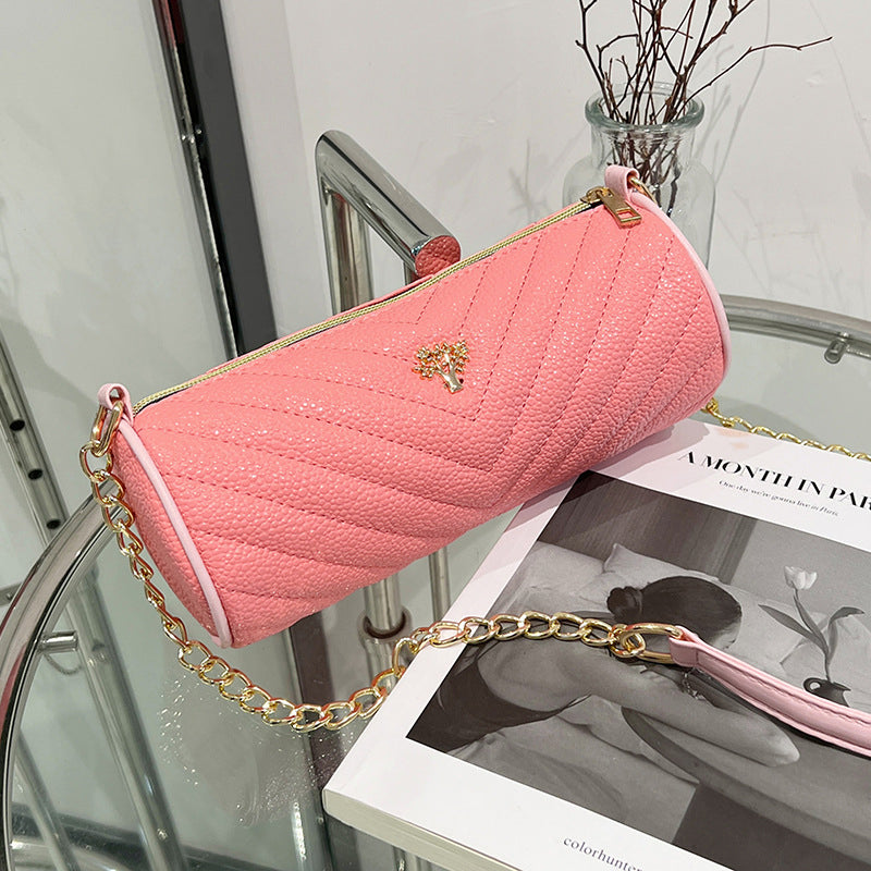 (V2975) Small Fragrant Wind Chain Cylinder New Style Soft Leather Crossbody Bag for Women