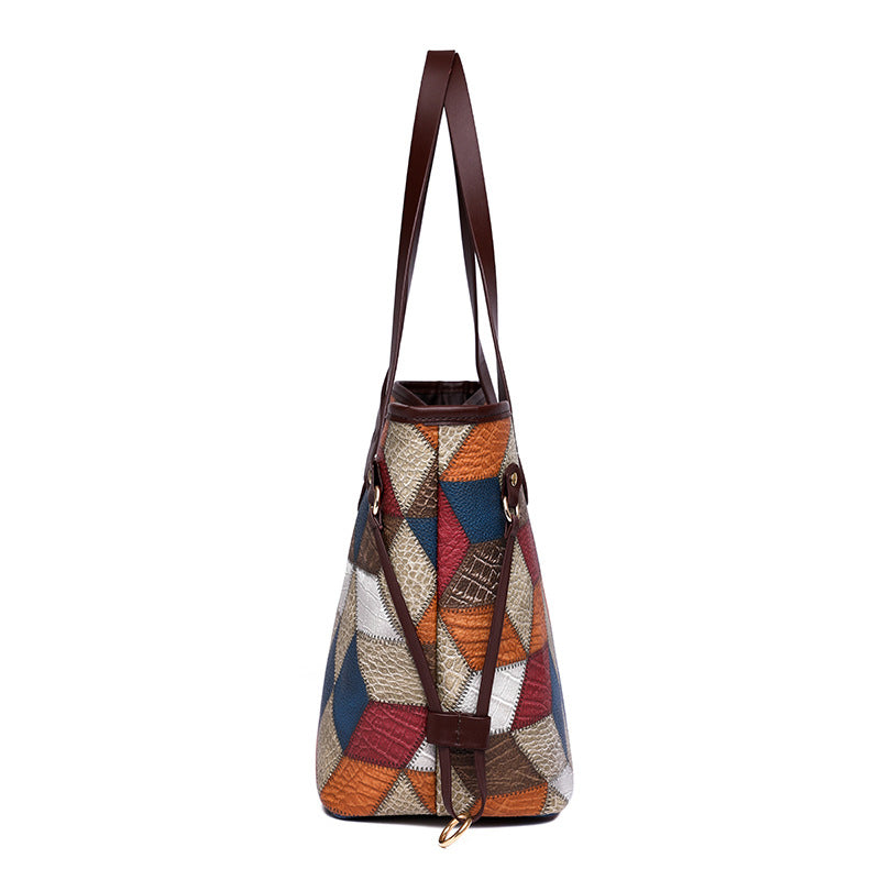 (V349) 2 in 1 Set PU Leather Lady Bag Designer Rhombus Splicing Tote Bag