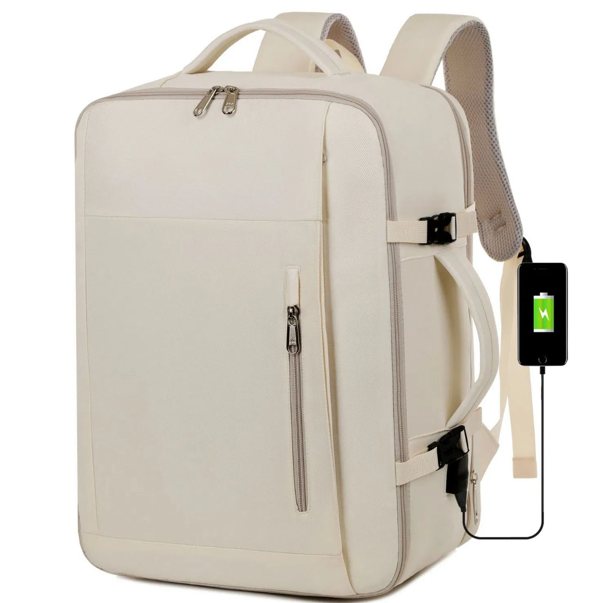 (V4465) Light Colored Padded Durable Commute School Travel Bag with USB Charging Port