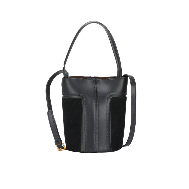 (V5598) Bucket Bag Frosted Fleece Patchwork Fashion Shoulder Straddle Tote Bag