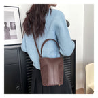 (V5598) Bucket Bag Frosted Fleece Patchwork Fashion Shoulder Straddle Tote Bag