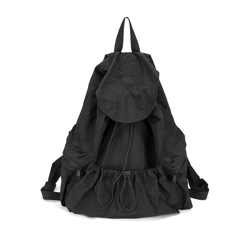 (V5707) Fashion Backpack Practical Large Capacity Drawstring Design Niche Casual Lightweight Men and Women Can Carry Washed Fabric Backpack