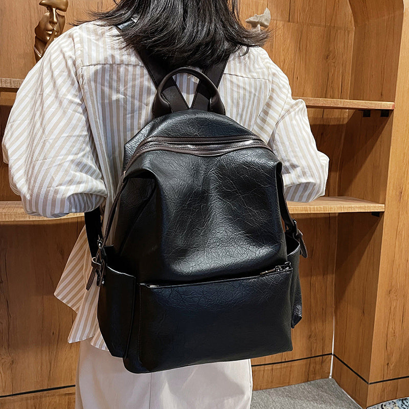 (V5710) Women's Backpack Cross-Border New Simple Texture Solid Color Backpack Large Capacity Leisure School Bag