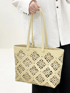 (V5931) New Small Tote Bag Hollow Basket Women's Bag Women's Beach Bag Leather High-End Handbag Mini Handle