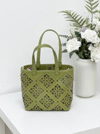 (V5931) New Small Tote Bag Hollow Basket Women's Bag Women's Beach Bag Leather High-End Handbag Mini Handle