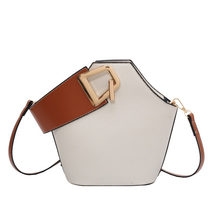 (V7085) Female Casual Simple Contrast Color Shoulder Bucket Bag Trend Fashion Texture Handbag