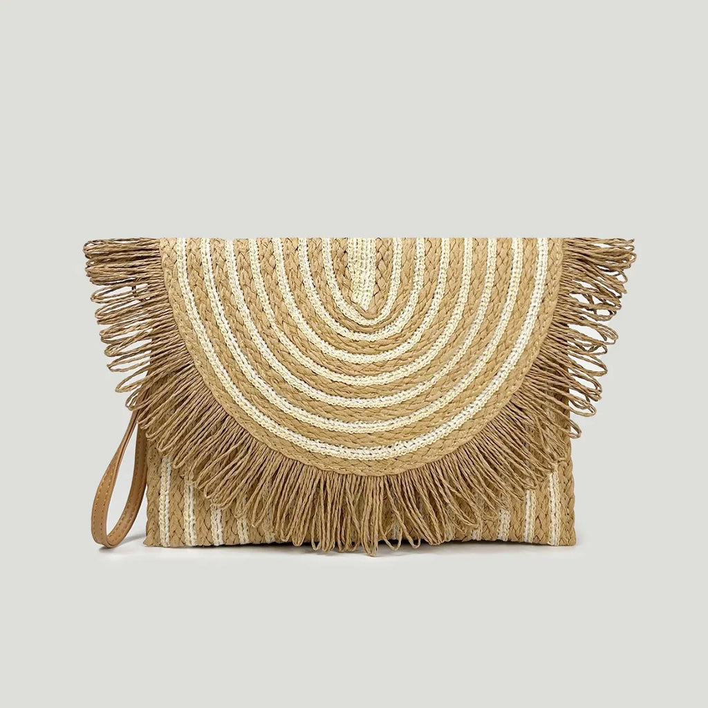 (V7462) Handwoven Bag Cross-Body Handbag Small Bohemian Style Summer Beach Tassel Straw Woven Bag