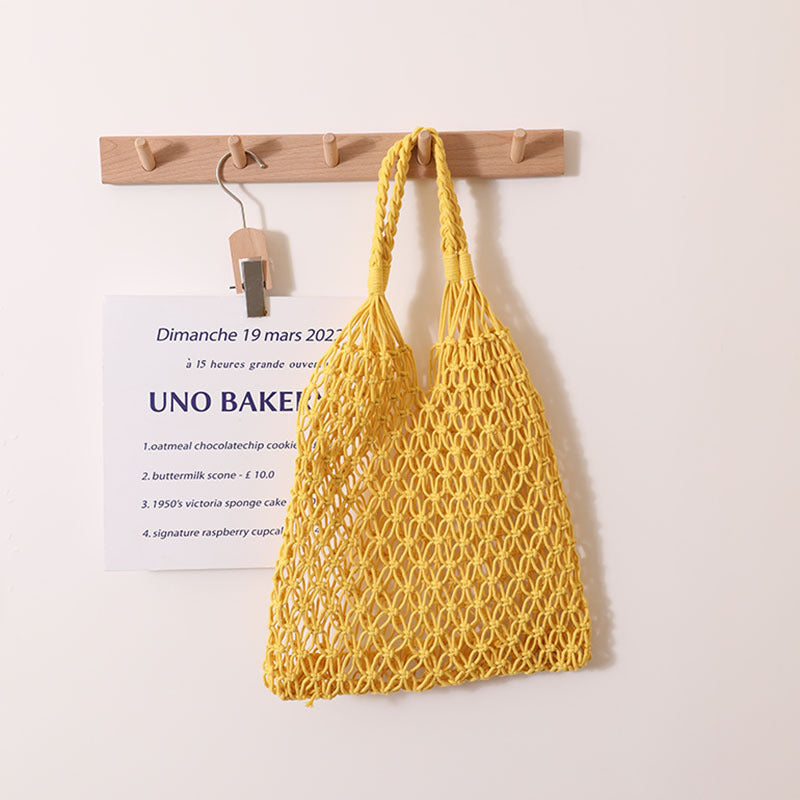 (V7467) Wind Cotton Thread Hand Woven Bag Beach Bag Women's Bag One Shoulder Handheld Leisure Hollow Travel Holiday Straw Woven Bag