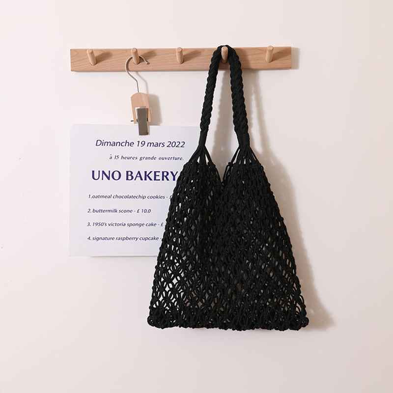 (V7467) Wind Cotton Thread Hand Woven Bag Beach Bag Women's Bag One Shoulder Handheld Leisure Hollow Travel Holiday Straw Woven Bag