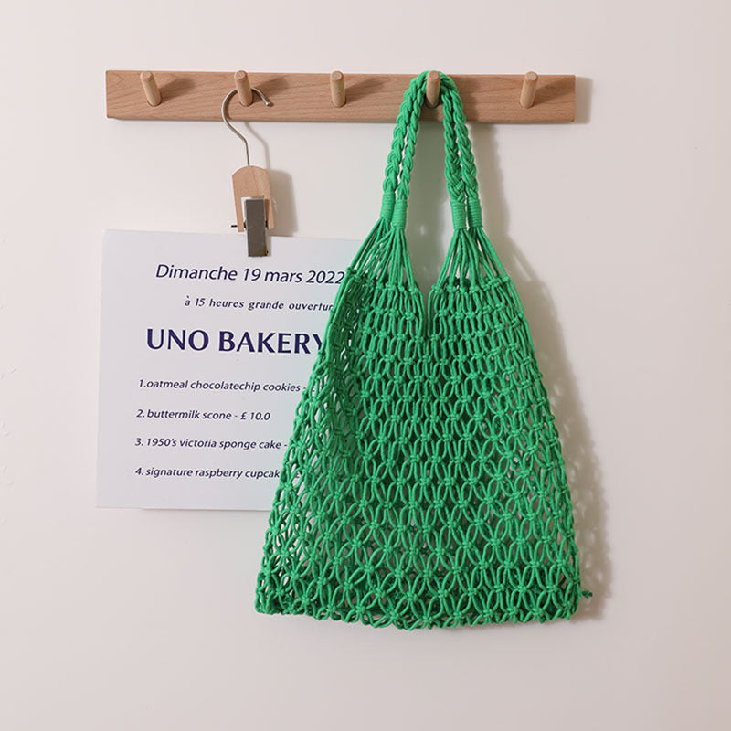 (V7467) Wind Cotton Thread Hand Woven Bag Beach Bag Women's Bag One Shoulder Handheld Leisure Hollow Travel Holiday Straw Woven Bag