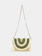 (V7468) Summer New Style Match Color Straw Body Phone Bag Clam Shell Fringe Small Square Bag