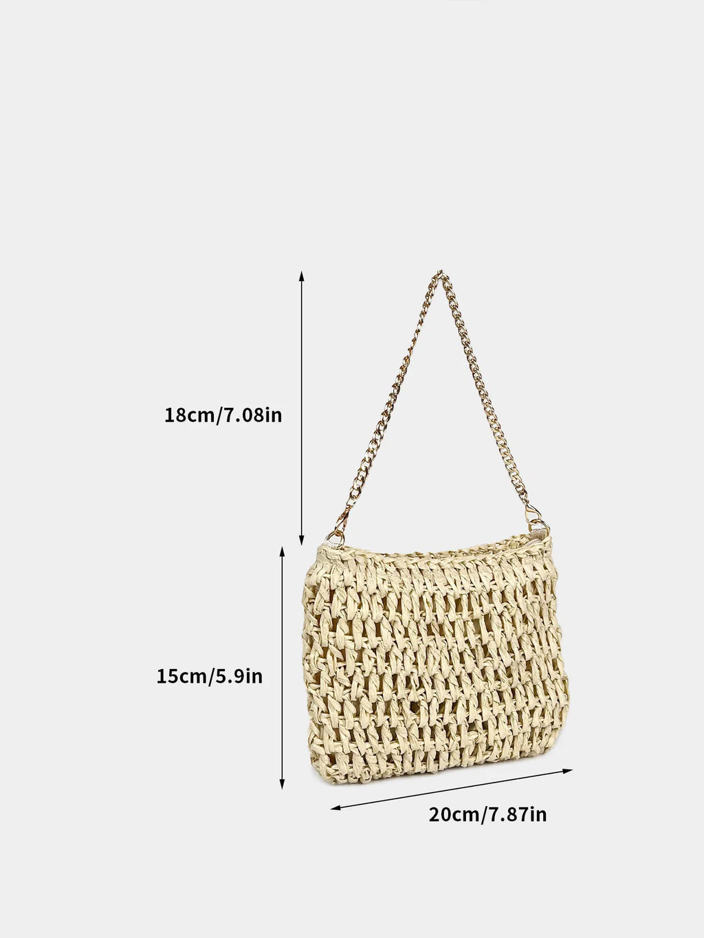 (V7480) Straw Shoulder Bag Hand Woven Chain Small Square Solid Color Underarm Mini Phone Bag