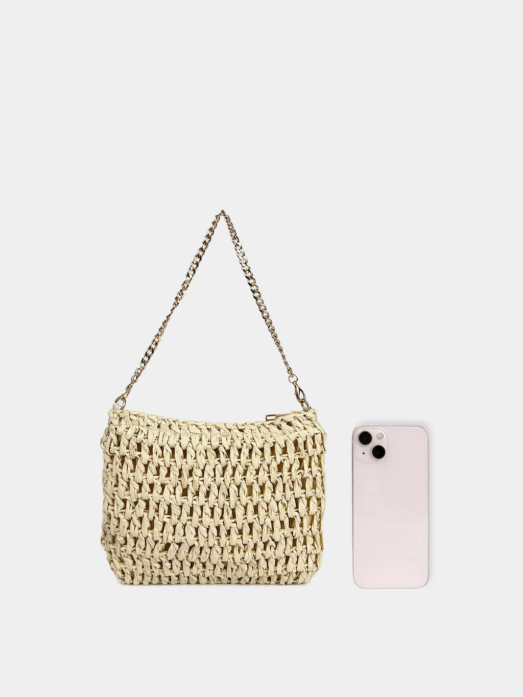 (V7480) Straw Shoulder Bag Hand Woven Chain Small Square Solid Color Underarm Mini Phone Bag