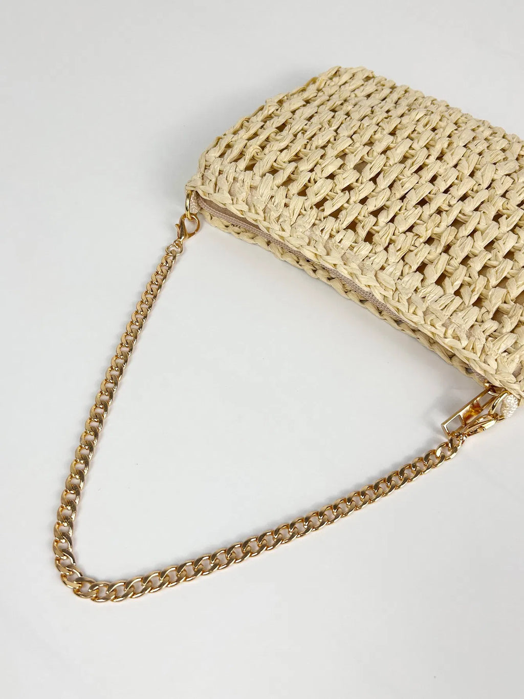 (V7480) Straw Shoulder Bag Hand Woven Chain Small Square Solid Color Underarm Mini Phone Bag