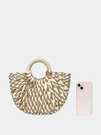 (V7481) New Straw Crescent Bag Large Capacity Beach Bag Handwoven Color Bump Carry Basket Bag