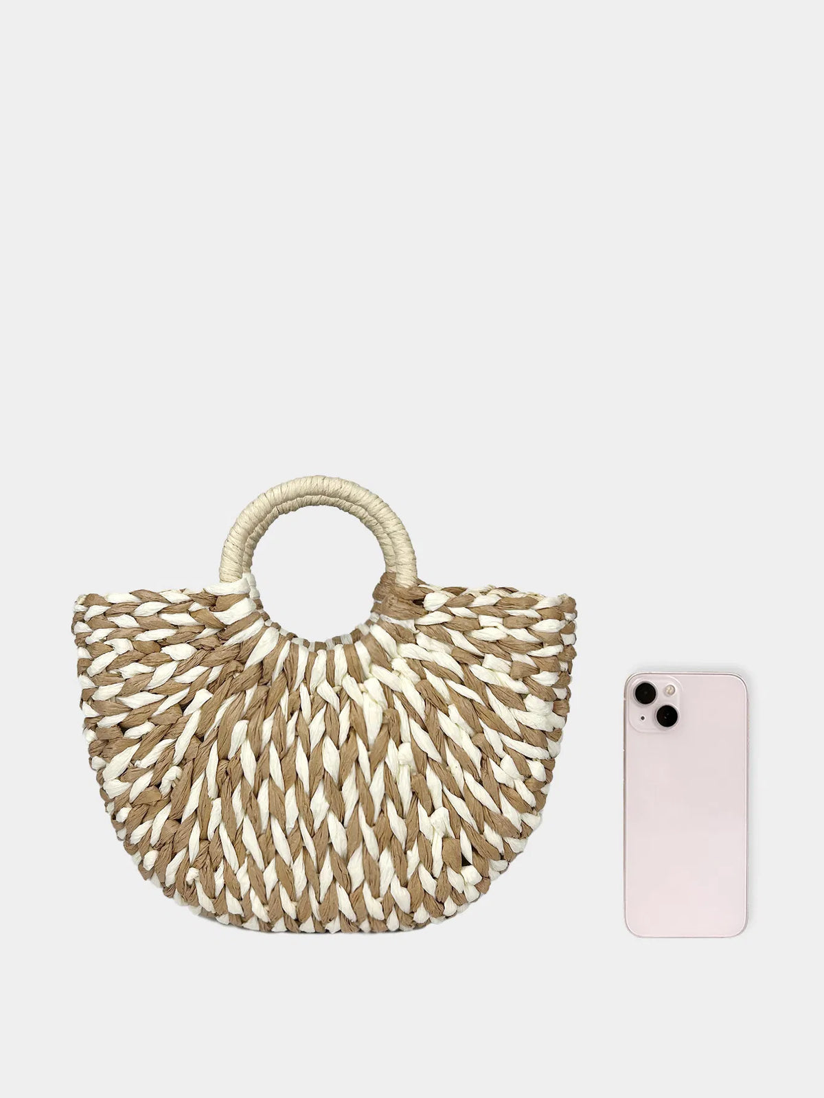 (V7481) New Straw Crescent Bag Large Capacity Beach Bag Handwoven Color Bump Carry Basket Bag