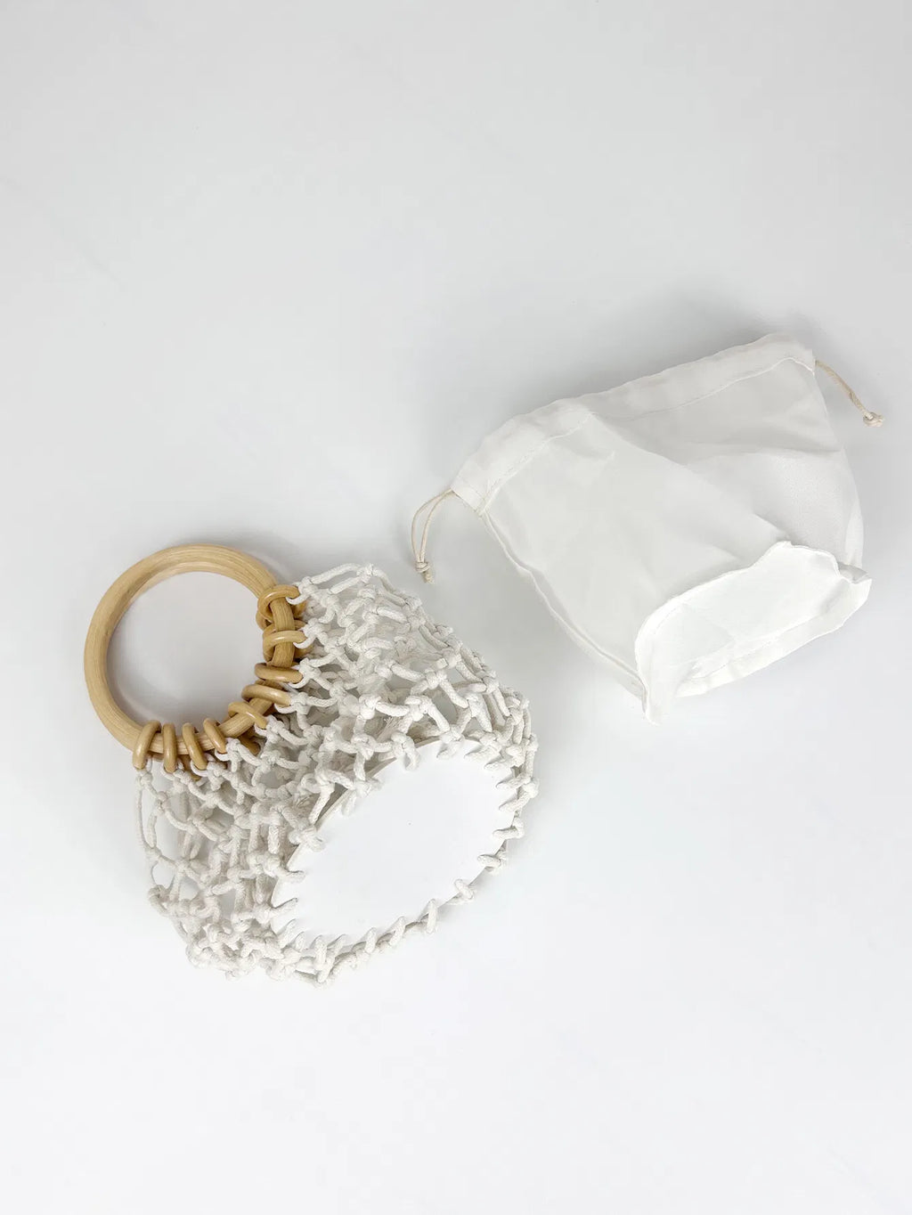 (V7483) Small Ring Handle Fishing Net Bag Female Hollow Cotton Thread Hand Woven Small Bag Handhold Net Bag Straw Woven Bag