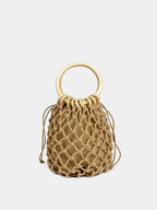 (V7483) Small Ring Handle Fishing Net Bag Female Hollow Cotton Thread Hand Woven Small Bag Handhold Net Bag Straw Woven Bag