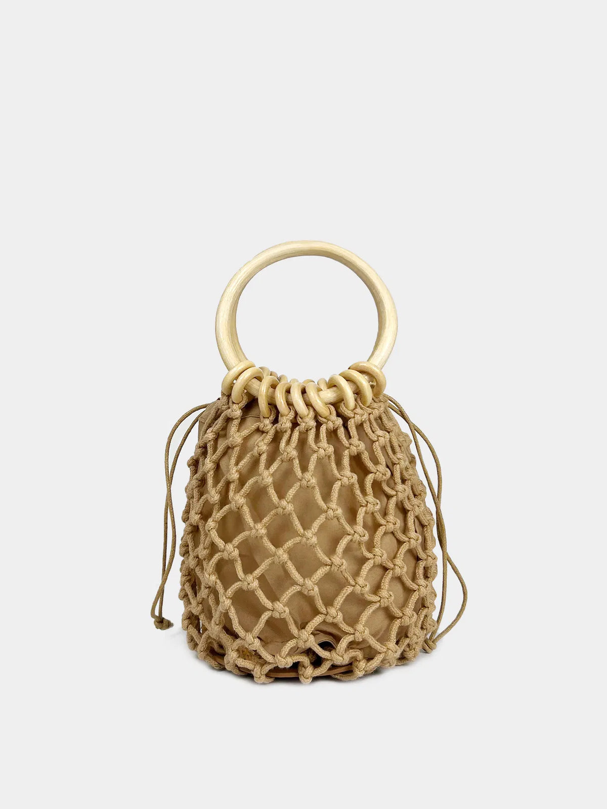 (V7483) Small Ring Handle Fishing Net Bag Female Hollow Cotton Thread Hand Woven Small Bag Handhold Net Bag Straw Woven Bag