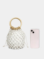(V7483) Small Ring Handle Fishing Net Bag Female Hollow Cotton Thread Hand Woven Small Bag Handhold Net Bag Straw Woven Bag