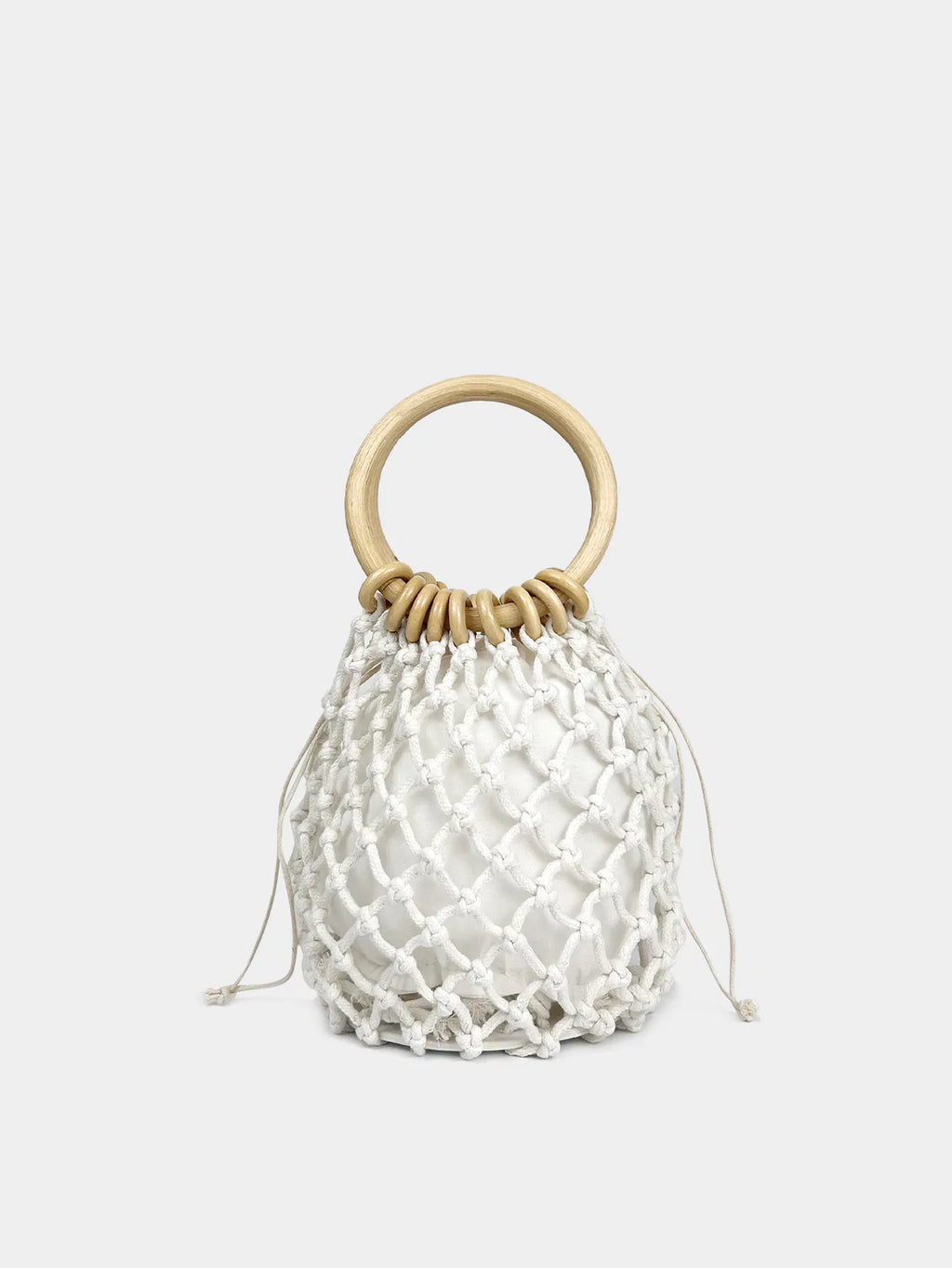 (V7483) Small Ring Handle Fishing Net Bag Female Hollow Cotton Thread Hand Woven Small Bag Handhold Net Bag Straw Woven Bag