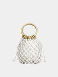(V7483) Small Ring Handle Fishing Net Bag Female Hollow Cotton Thread Hand Woven Small Bag Handhold Net Bag Straw Woven Bag