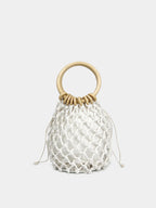 (V7483) Small Ring Handle Fishing Net Bag Female Hollow Cotton Thread Hand Woven Small Bag Handhold Net Bag Straw Woven Bag