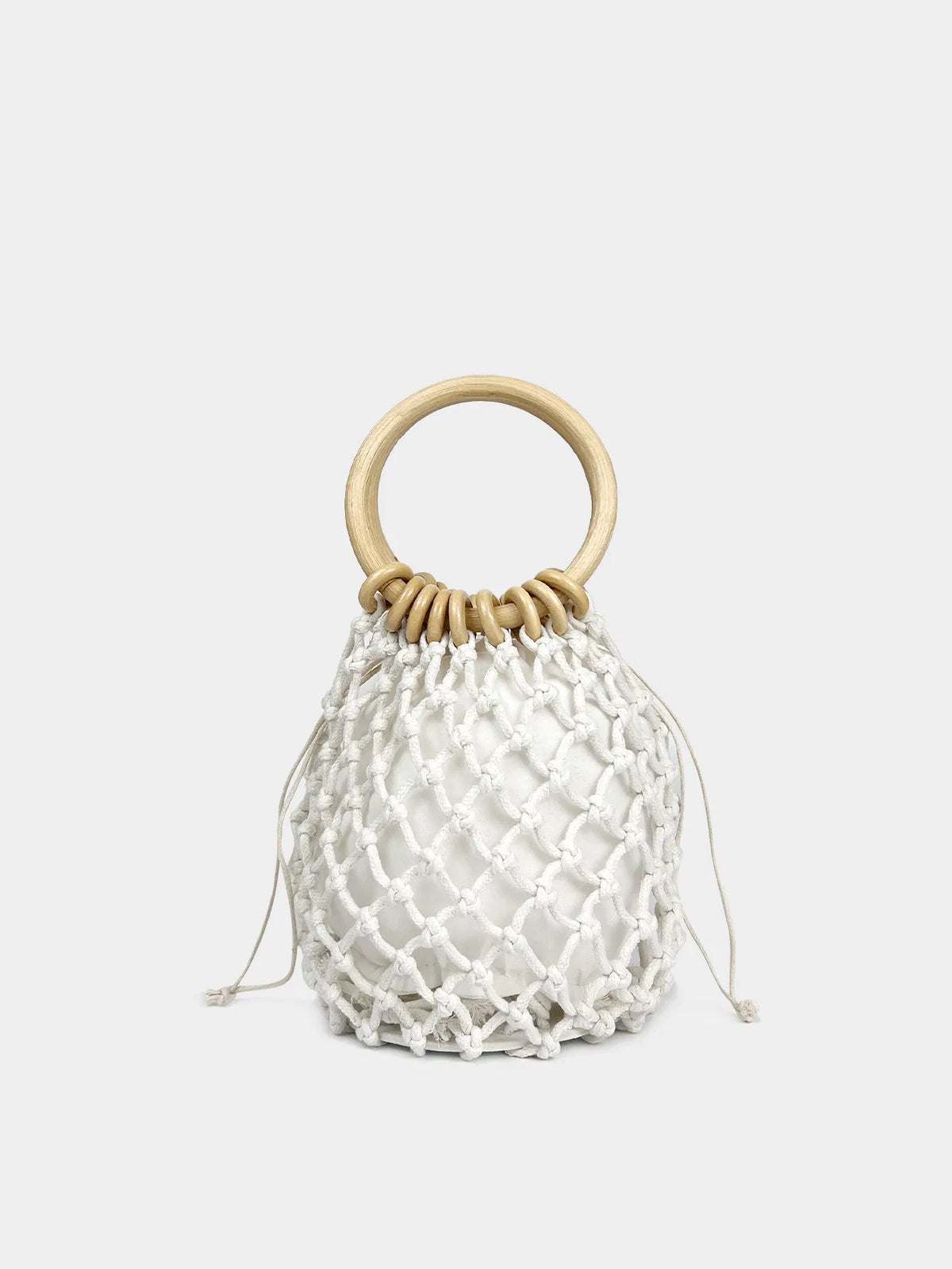 (V7483) Small Ring Handle Fishing Net Bag Female Hollow Cotton Thread Hand Woven Small Bag Handhold Net Bag Straw Woven Bag