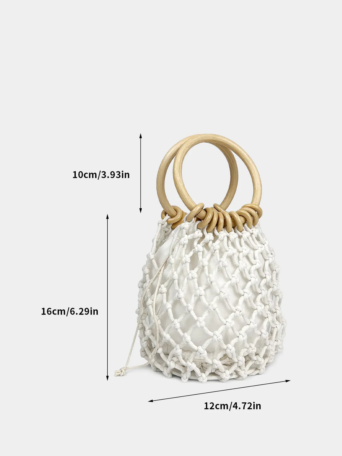 (V7483) Small Ring Handle Fishing Net Bag Female Hollow Cotton Thread Hand Woven Small Bag Handhold Net Bag Straw Woven Bag