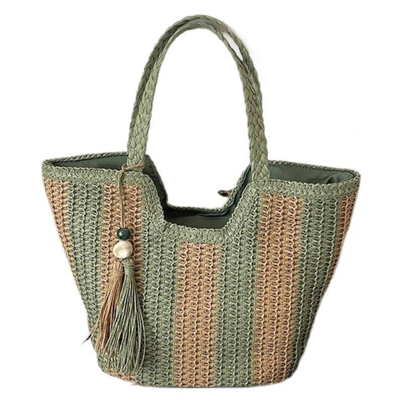 (V7504) Handwoven Bag Women's New Shoulder Bag Large Capacity Tote Bag Beach Holiday Straw Bag