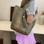(V7504) Handwoven Bag Women's New Shoulder Bag Large Capacity Tote Bag Beach Holiday Straw Bag
