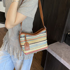 (V7505) Woven Women's Bag Shoulder Cross Body Bag Fashion Straw Bucket Bag Basket Bag