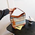 (V7505) Woven Women's Bag Shoulder Cross Body Bag Fashion Straw Bucket Bag Basket Bag